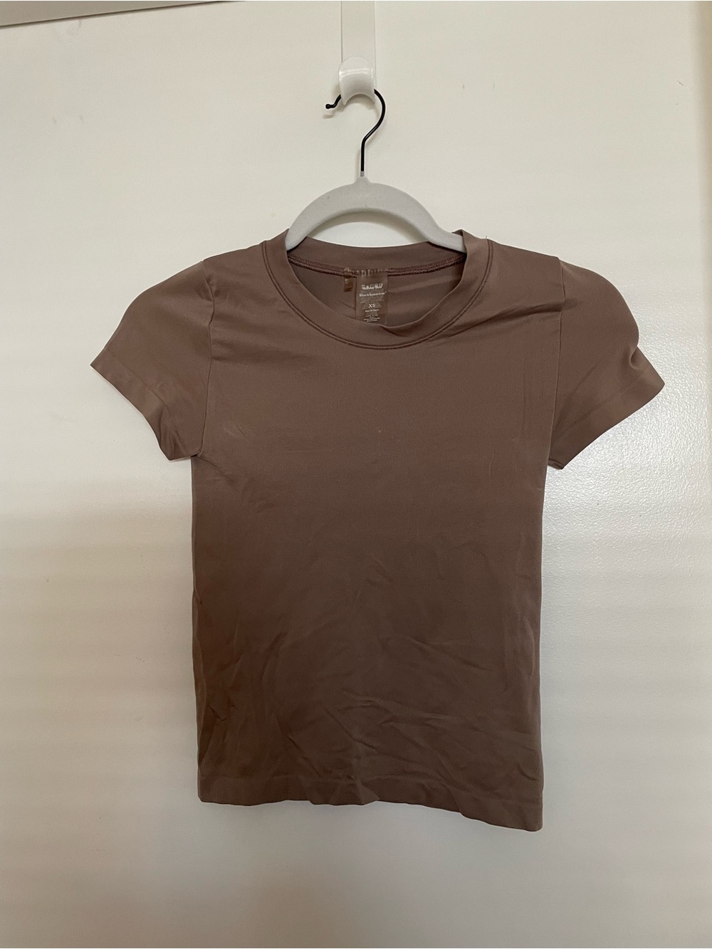 Aritzia Sunday BestClassic Short-Sleeve Top in Brown Skin tight top